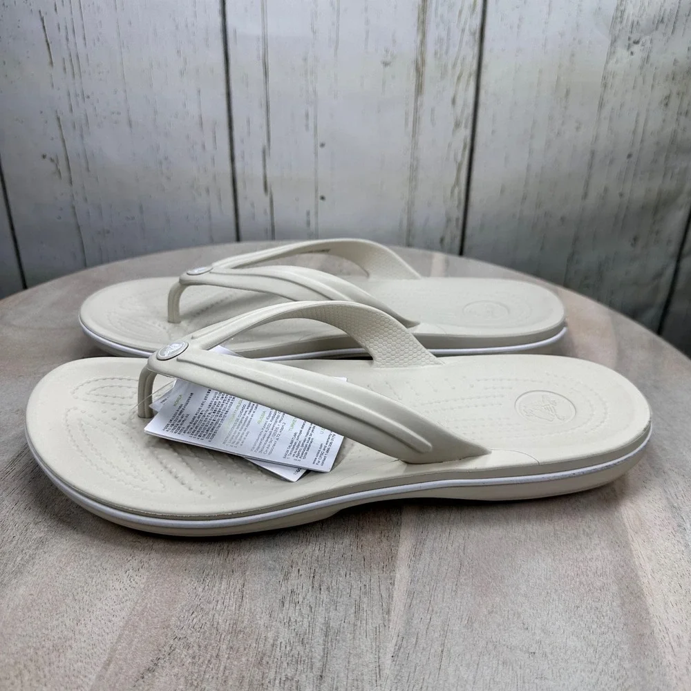 Crocs Crocband Flip Stucco White Unisex Mens 10 Womens 12 Sandals 11033-171 NEW